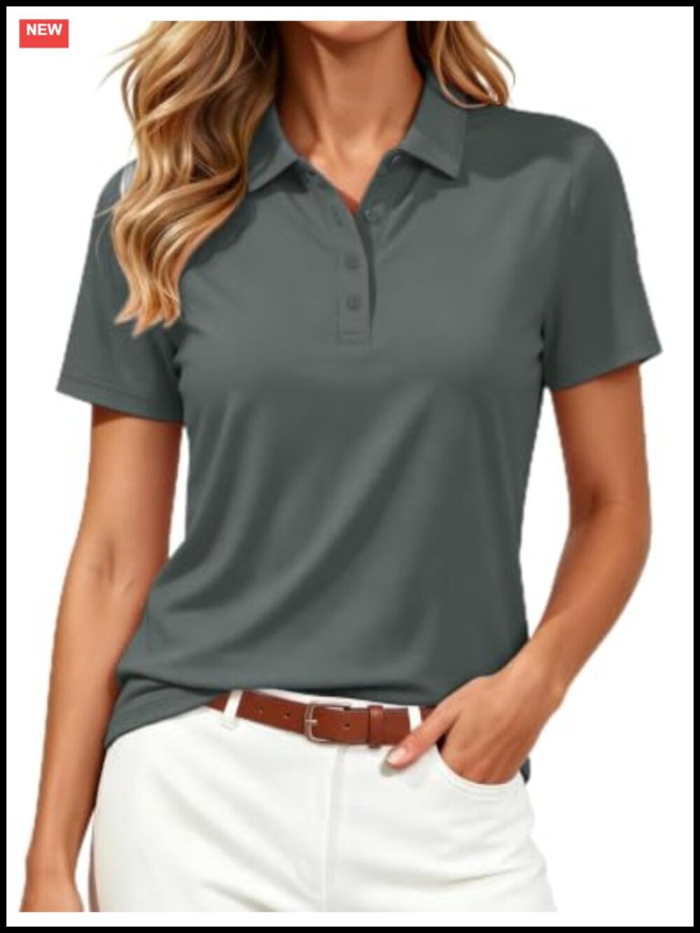Women's UPF 50+ Short Sleeve Polo Shirt Quick Dry Golf Top 4 Button